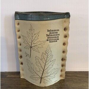 Ragan Pottery Vase Dragonfly Leaf Pinched Sides Dimple Indents Dots Scripture